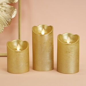 Набор светодиодных свечей с имитацией пламени Narcis Gold 10-15 см, 3 шт с пультом управления, на батарейках (Kaemingk, Нидерланды). Артикул: ID76252