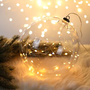 Декоративный подвесной светильник Шар Кристал 20 см, 40 теплых белых LED ламп, на батарейках, стекло (Kaemingk, Нидерланды). Артикул: ID76275