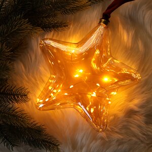 Подвесной светильник Звезда Breze 20 см, 15 микро LED ламп, на батарейках, стекло (Kaemingk, Нидерланды). Артикул: ID76328