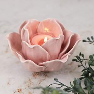 Керамический подсвечник Цветок Вива Розабелла 12*11 см пудрово-розовый (Koopman, Нидерланды). Артикул: ID76543