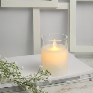 Светодиодная свеча с имитацией пламени Magic Flame в стакане 10 см белая Peha фото 1