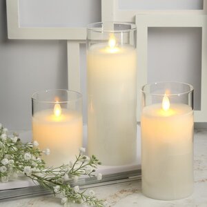 Светодиодная свеча с имитацией пламени Magic Flame в стакане 20 см белая на батарейках Peha фото 2