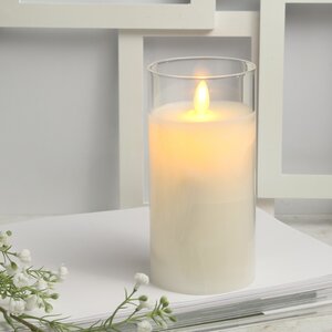 Светодиодная свеча с имитацией пламени Magic Flame в стакане 15 см белая Peha фото 1