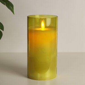 Светодиодная свеча с имитацией пламени Magic Flame в стакане 15 см салатовая