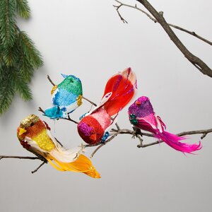 Набор елочных игрушек Птички де Малас Артес - Радужный Всплеск 13 см, 4 шт, клипса Goodwill фото 1