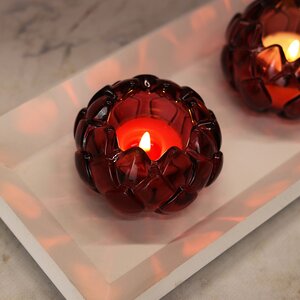 Стеклянный подсвечник для чайной свечи Сердце Лотоса 8*6 см, бордовый Goodwill фото 1