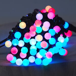 Светодиодная гирлянда Мультишарики 13 мм 100 RGB LED ламп 10 м, черный ПВХ, соединяемая, IP44 BEAUTY LED фото 1