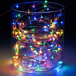 Светодиодная гирлянда Капельки 120 разноцветных мини LED ламп 12 м, серебряная проволока, IP44 Koopman фото 2