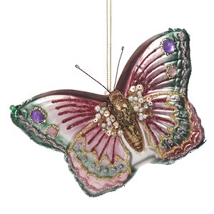 Стеклянная елочная игрушка Бабочка Nikoletten 13 см, подвеска Goodwill фото 1