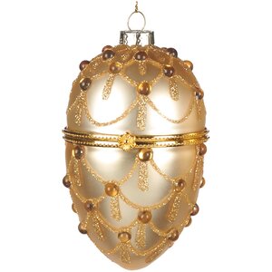 Стеклянная елочная игрушка Яйцо Мондаффин 11 см золотая, подвеска (Goodwill, Бельгия). Артикул: TR25039-2