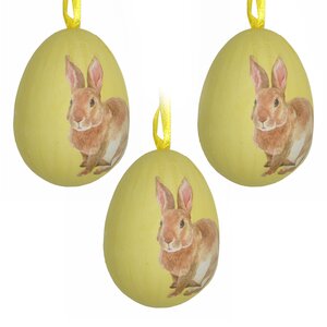 Пасхальные украшения Яйца: Easter Bunny 9 см желтые, 3 шт, подвеска (Due Esse Christmas, Италия). Артикул: XPA18001121-1