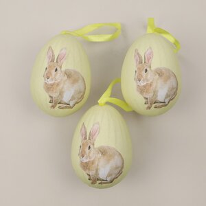 Пасхальные украшения Яйца: Easter Bunny 9 см желтые, 3 шт, подвеска Due Esse Christmas фото 4