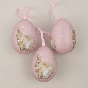 Пасхальные украшения Яйца: Easter Bunny 9 см розовые, 3 шт, подвеска Due Esse Christmas фото 2
