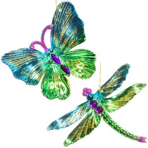 Набор елочных игрушек Бабочка и Стрекоза Фламанди 10-13 см, 2 шт лазурно-зеленый, подвеска Kurts Adler фото 1