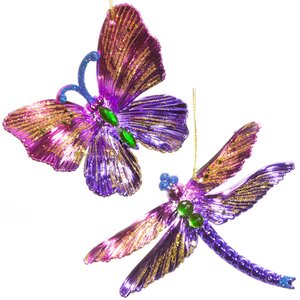 Набор елочных игрушек Бабочка и Стрекоза Фламанди 10-13 см, 2 шт пурпурно-фиолетовый, подвеска Kurts Adler фото 1