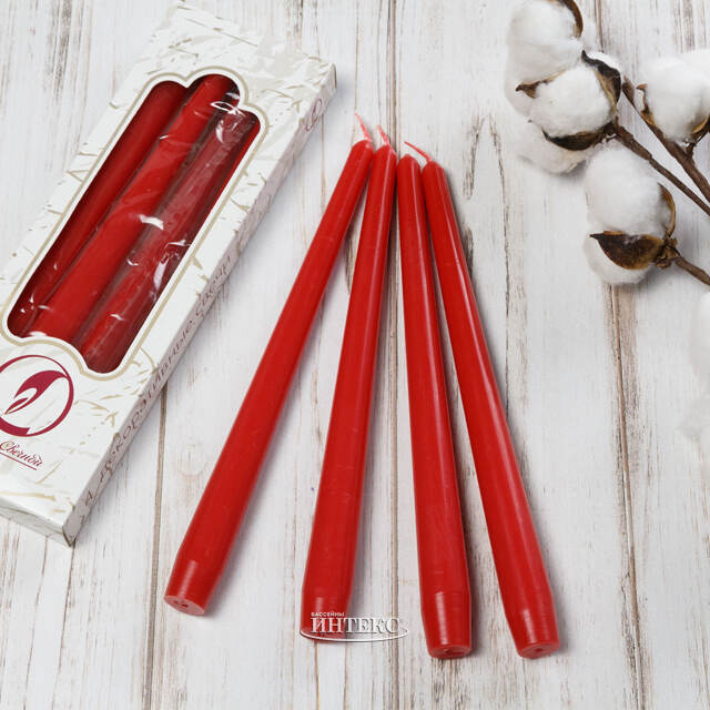 Античные свечи 24.5 см, 4 шт, красные Омский Свечной