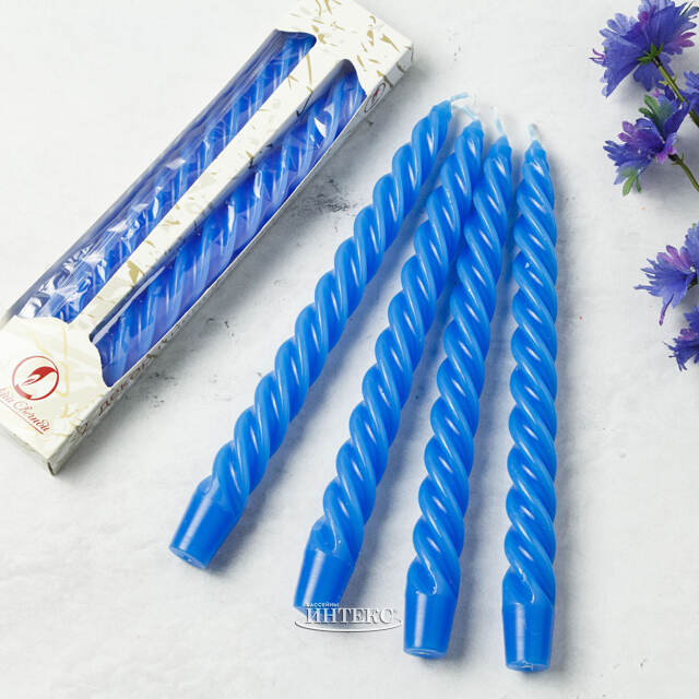 Свечи витые 24.5 см, 2 шт, синие Омский Свечной