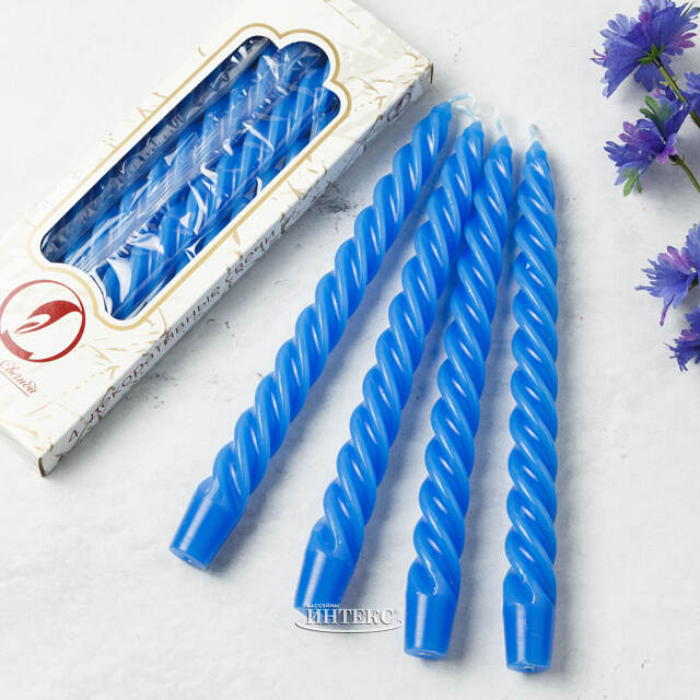 Свечи витые 24.5 см, 4 шт, синие Омский Свечной