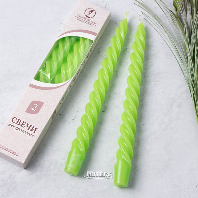 Свечи витые 24.5 см, 2 шт, зеленые Омский Свечной