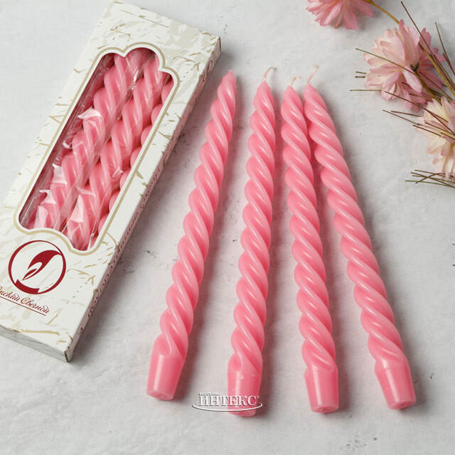 Свечи витые 24.5 см, 4 шт, светло-розовые Омский Свечной