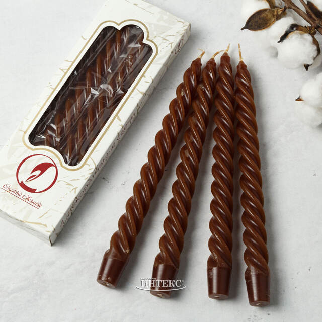 Свечи витые 24.5 см, 4 шт, коричневые Омский Свечной