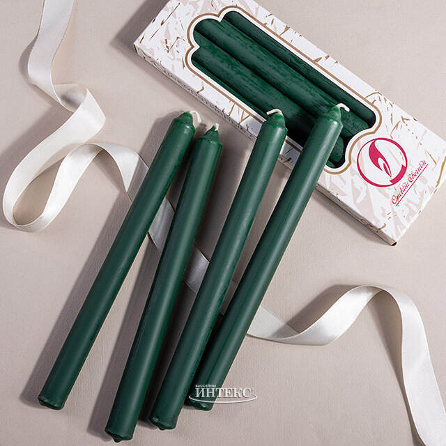 Столовые свечи 24.5 см, 4 шт,  темно-зеленые Омский Свечной