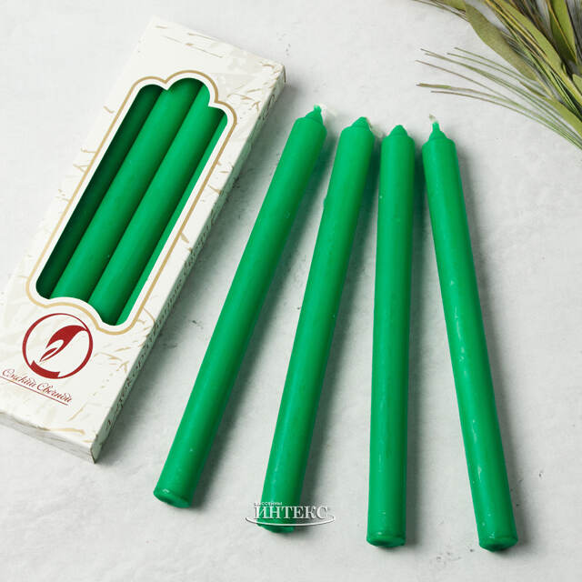 Столовые свечи 24.5 см, 4 шт, зеленые Омский Свечной