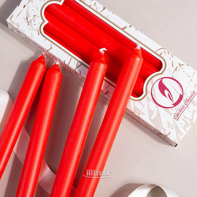 Столовые свечи 24.5 см, 4 шт, красные Омский Свечной