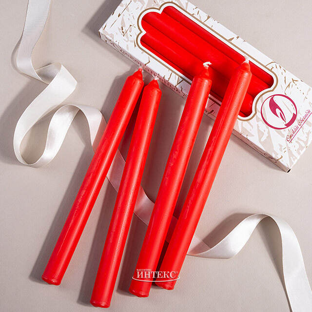 Столовые свечи 24.5 см, 4 шт, красные Омский Свечной
