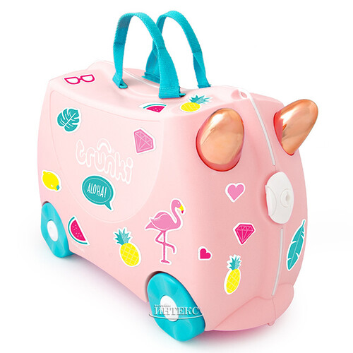 Детский чемодан-каталка Фламинго Флосси с наклейками Trunki