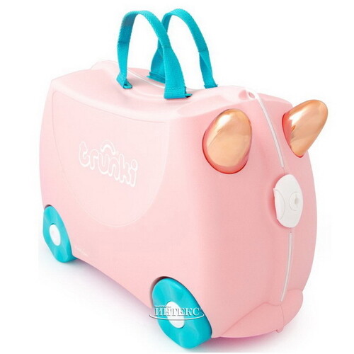 Детский чемодан-каталка Фламинго Флосси с наклейками Trunki