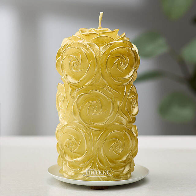 Декоративная свеча Розовый Сад 125*65 мм золотая Омский Свечной