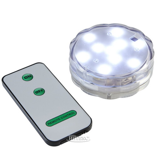 Светодиодная водонепроницаемая лампа Aquanika 7 см, белые LED с пультом управления, на батарейках Star Trading