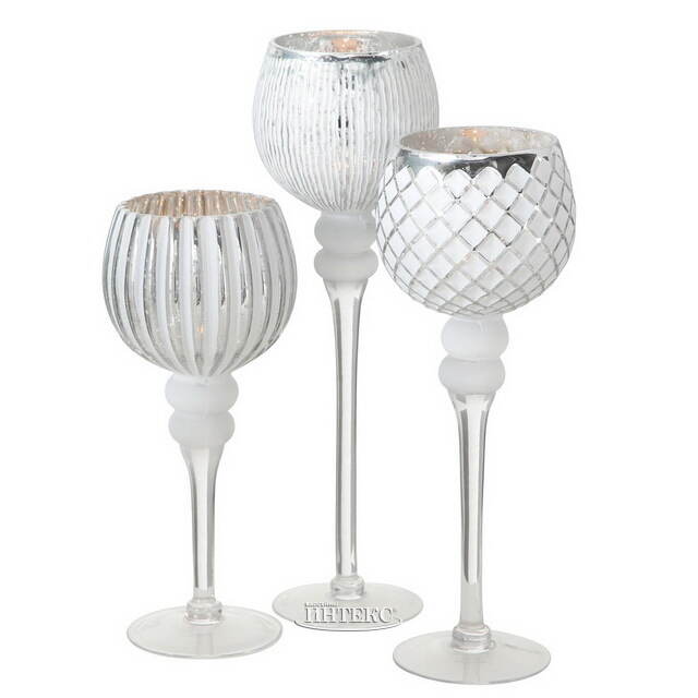 Набор стеклянных подсвечников-бокалов Виндлайт 30-40 см серебряный, 3 шт Boltze (Больтце)