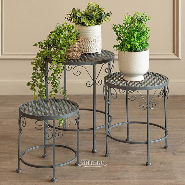 Комплект подставок для цветов Триббиани, 3 шт, серый Edelman