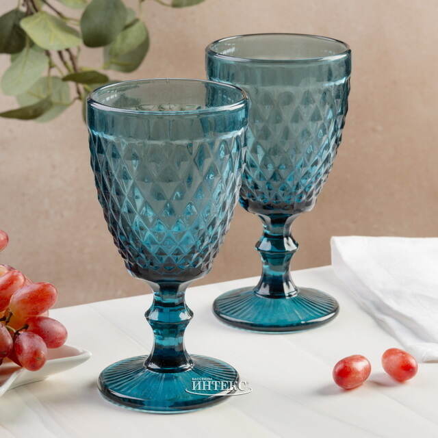 Бокал для вина Шатель 17 см синий, стекло Boltze