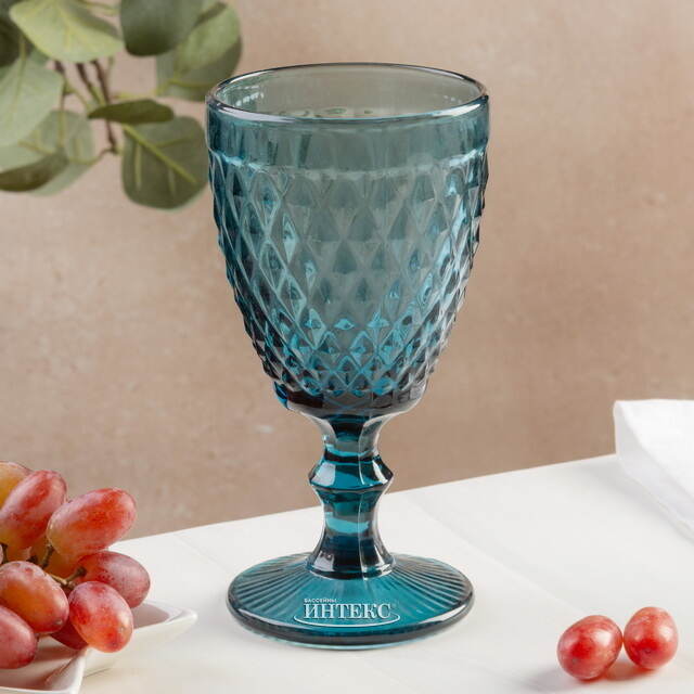 Бокал для вина Шатель 17 см синий, стекло Boltze