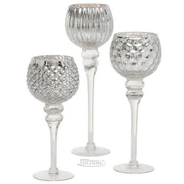 Набор стеклянных подсвечников-бокалов Виндлайт 30-40 см серый, 3 шт Boltze (Больтце)