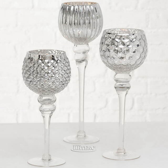 Набор стеклянных подсвечников-бокалов Виндлайт 30-40 см серый, 3 шт Boltze (Больтце)