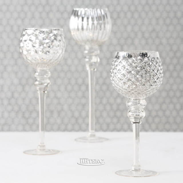 Набор стеклянных подсвечников-бокалов Виндлайт 30-40 см серый, 3 шт Boltze (Больтце)