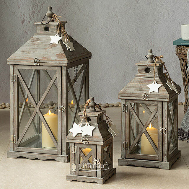 Набор деревянных подсвечников - фонарей Грэмми 3 шт 33-68 см Boltze