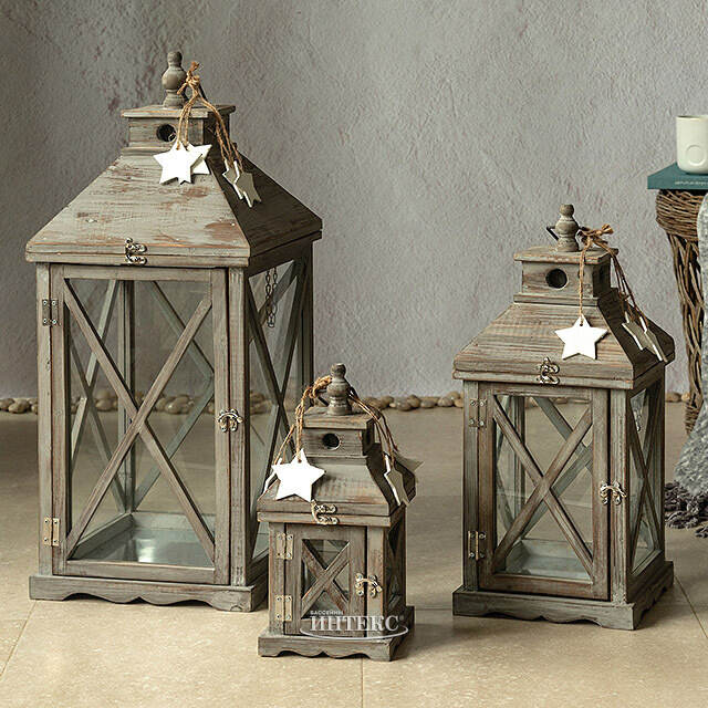 Набор деревянных подсвечников - фонарей Грэмми 3 шт 33-68 см Boltze