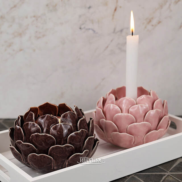 Керамический подсвечник Артишок - Carciofo 9 см шоколадный марсала Boltze