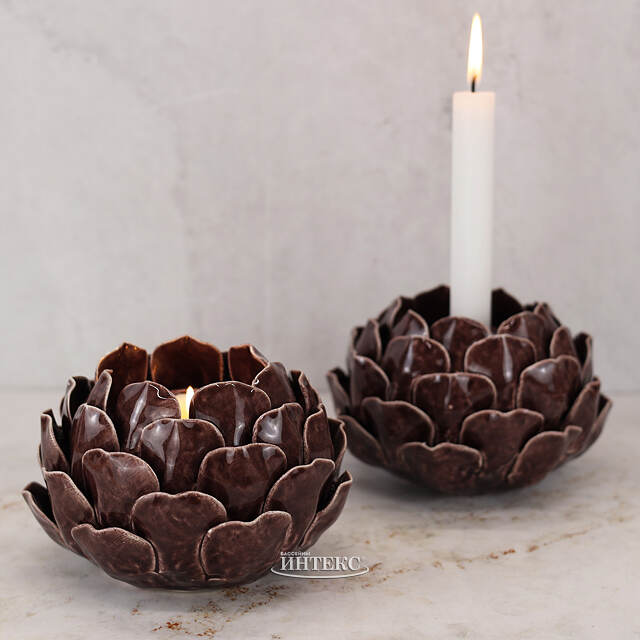 Керамический подсвечник Артишок - Carciofo 9 см шоколадный марсала Boltze