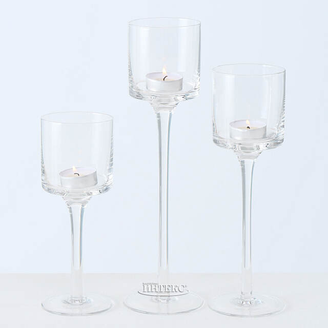 Набор стеклянных подсвечников на ножке Вермонт 20-30 см, 3 шт Boltze (Больтце)