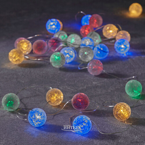 Светодиодная гирлянда шарики Воздушный Ноктюрн 3 м, 30 разноцветных LED ламп, серебряная проволока, IP20 Edelman