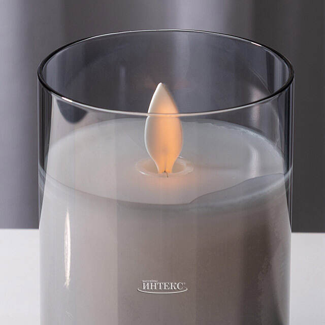 Светильник свеча восковая с живым пламенем Лацио 10 см дымчатая на батарейках Edelman