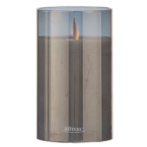 Светильник свеча восковая в колбе с живым пламенем Лацио 12.5 см дымчатая на батарейках Edelman