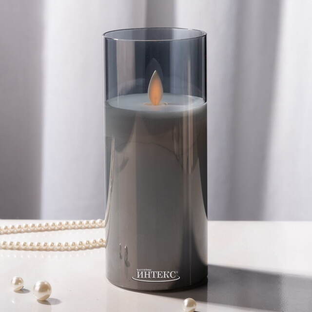 Светильник свеча восковая в колбе с живым пламенем Лацио 17.5 см дымчатая на батарейках Edelman