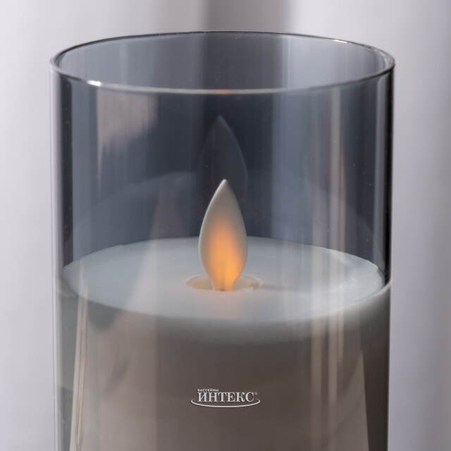 Светильник свеча восковая в колбе с живым пламенем Лацио 17.5 см дымчатая на батарейках Edelman
